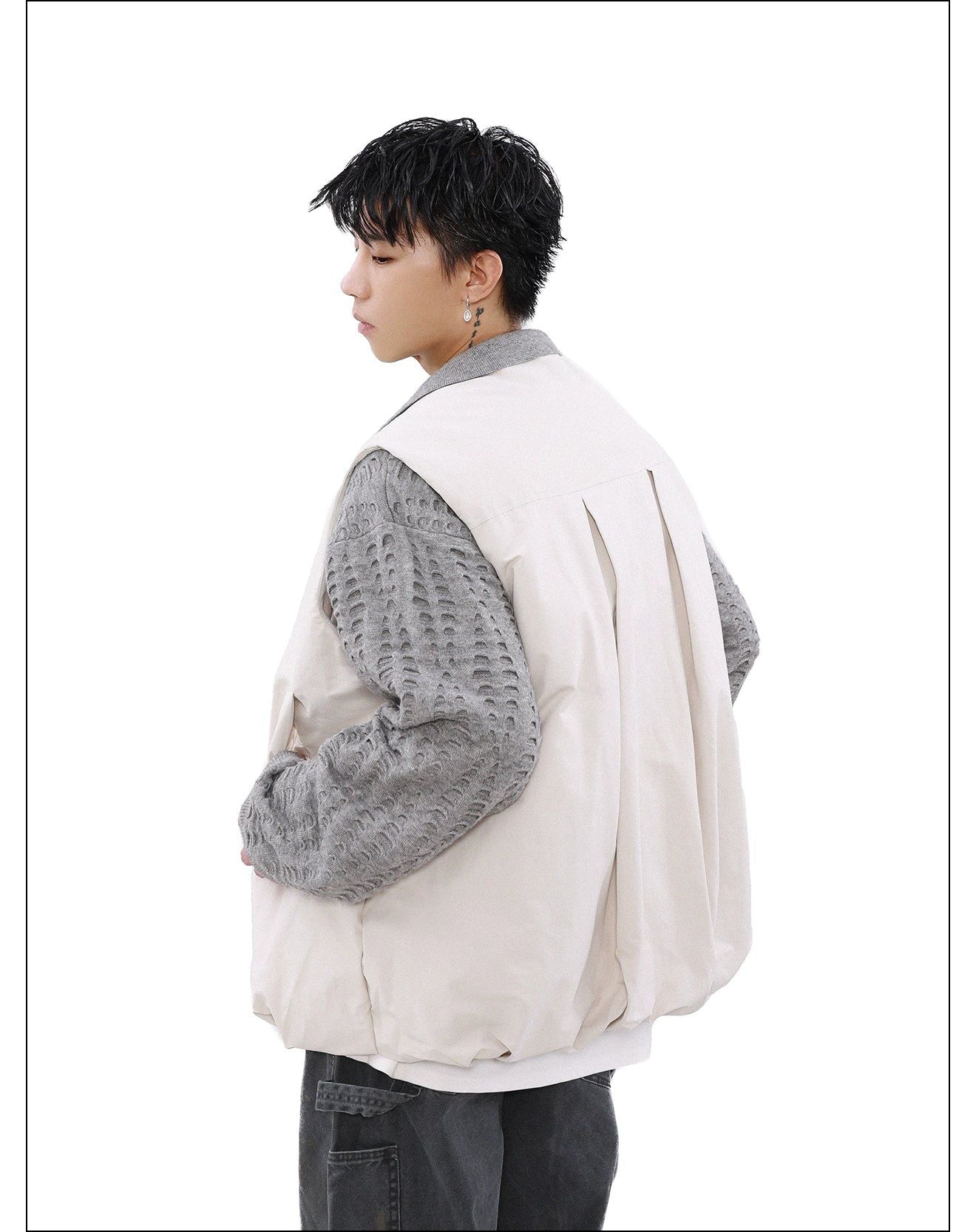 Drawcord Button-Down Vest Korean Street Fashion Vest By Mr Nearly Shop Online at OH Vault