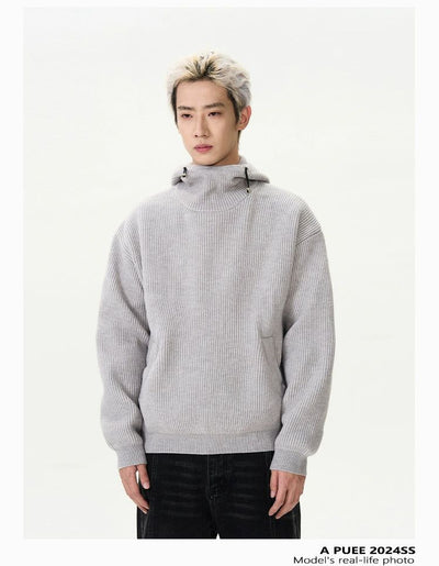 Drawcord Drapey Knit Hoodie Korean Street Fashion Hoodie By A PUEE Shop Online at OH Vault