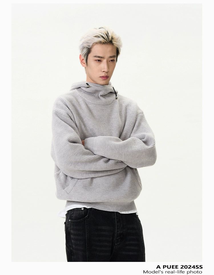 Drawcord Drapey Knit Hoodie Korean Street Fashion Hoodie By A PUEE Shop Online at OH Vault