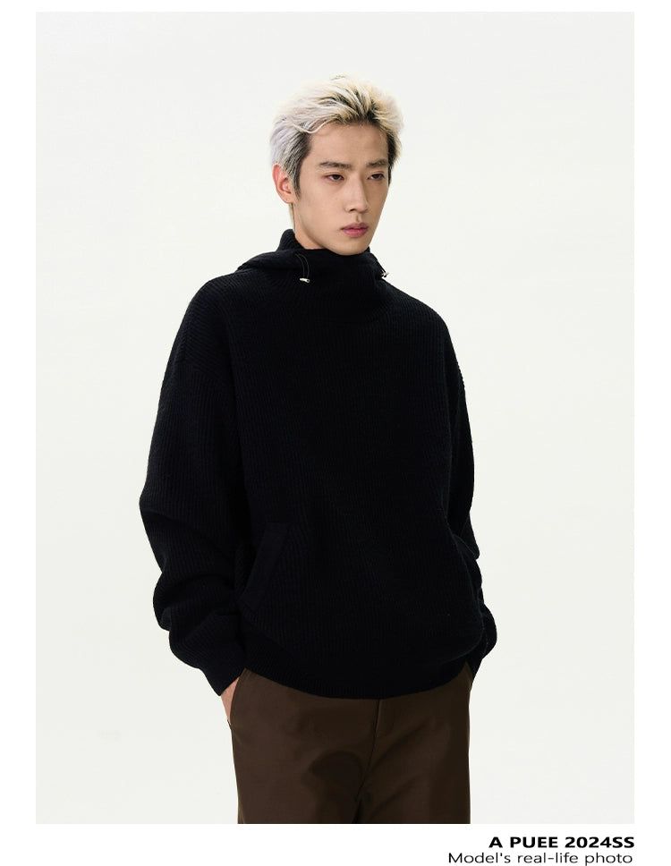 Drawcord Drapey Knit Hoodie Korean Street Fashion Hoodie By A PUEE Shop Online at OH Vault