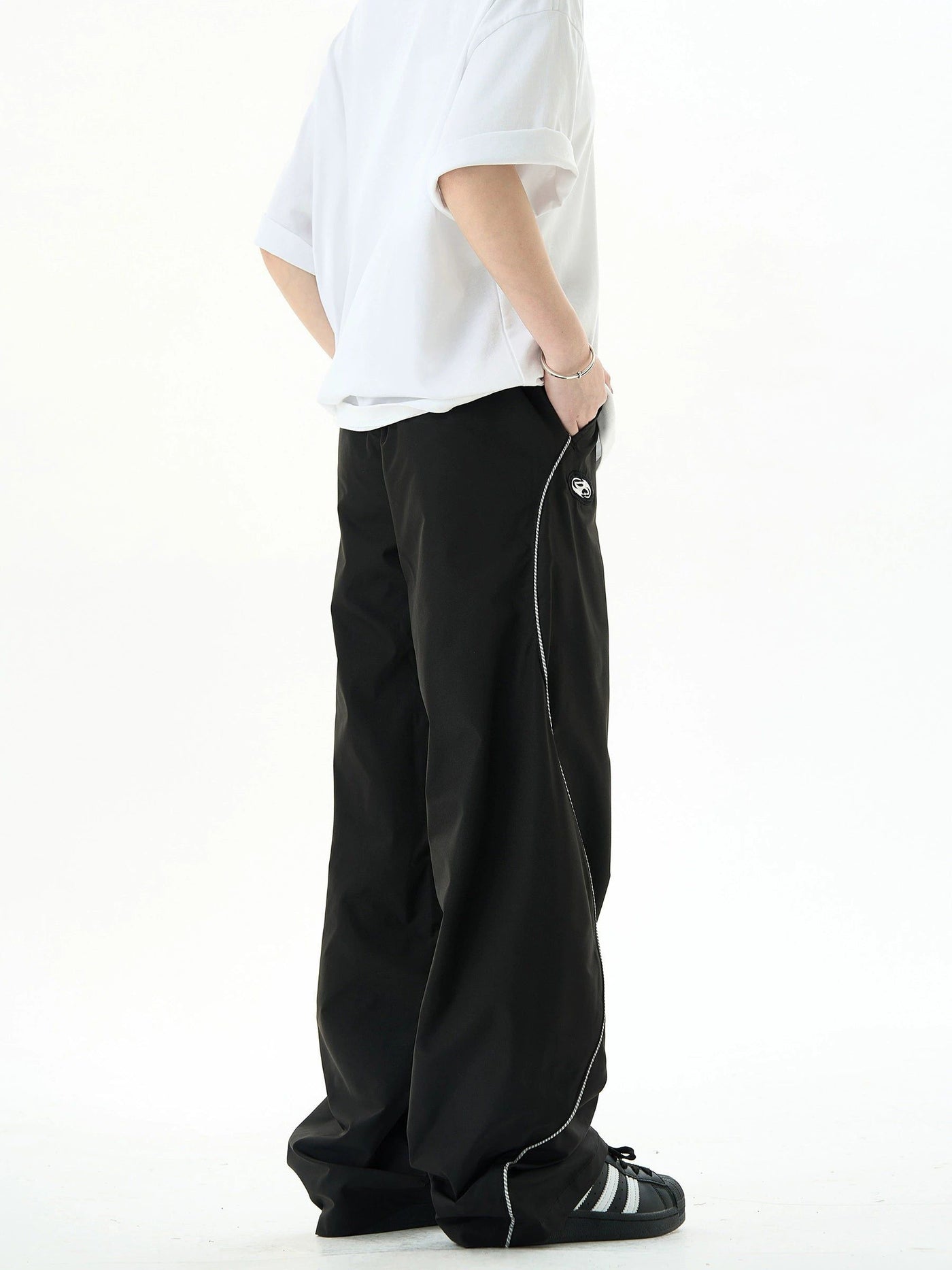 Drawcord Lined Contrast Track Pants Korean Street Fashion Pants By Ash Dark Shop Online at OH Vault