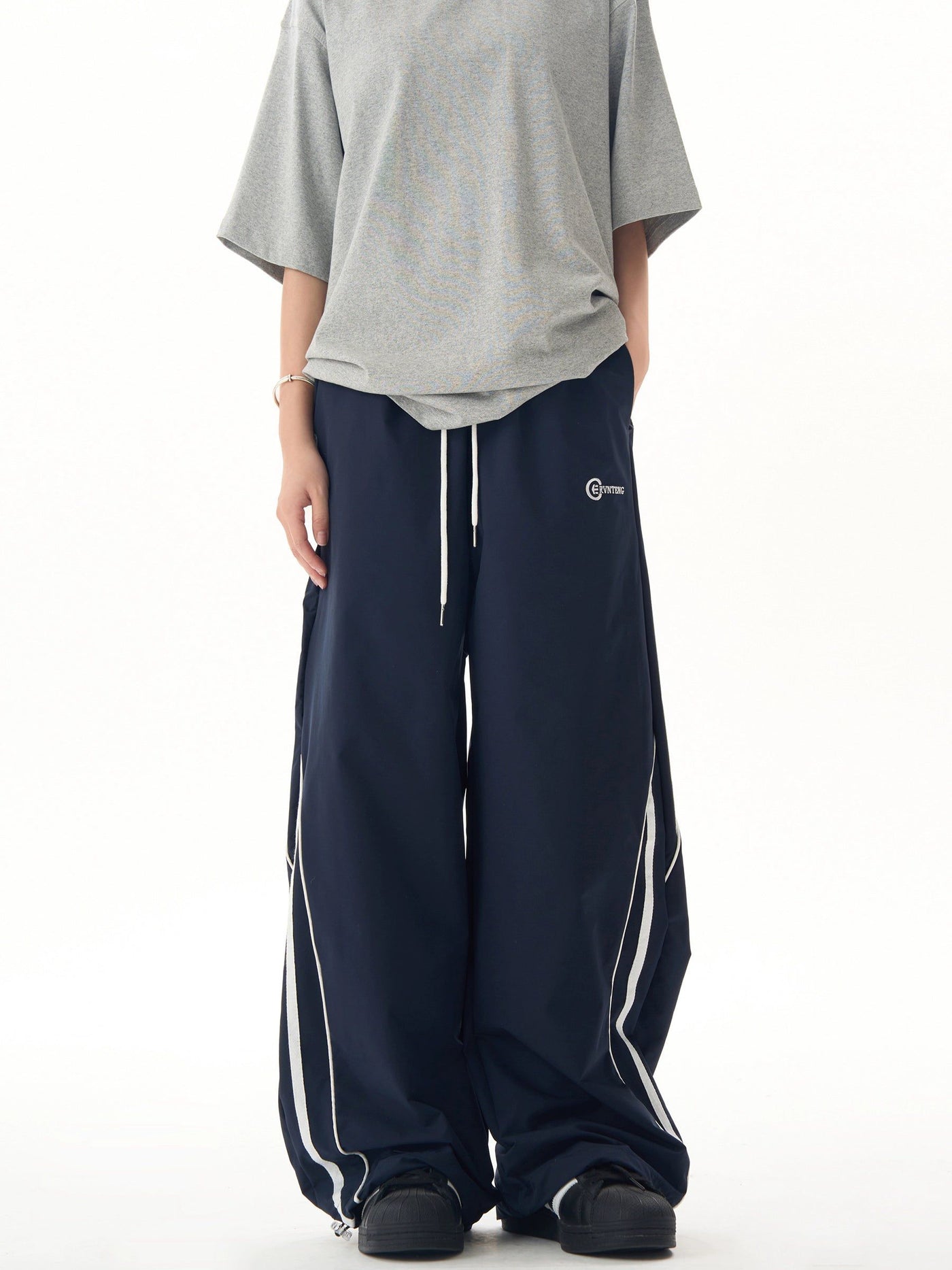 Drawcord Side Striped Track Pants Korean Street Fashion Pants By Ash Dark Shop Online at OH Vault