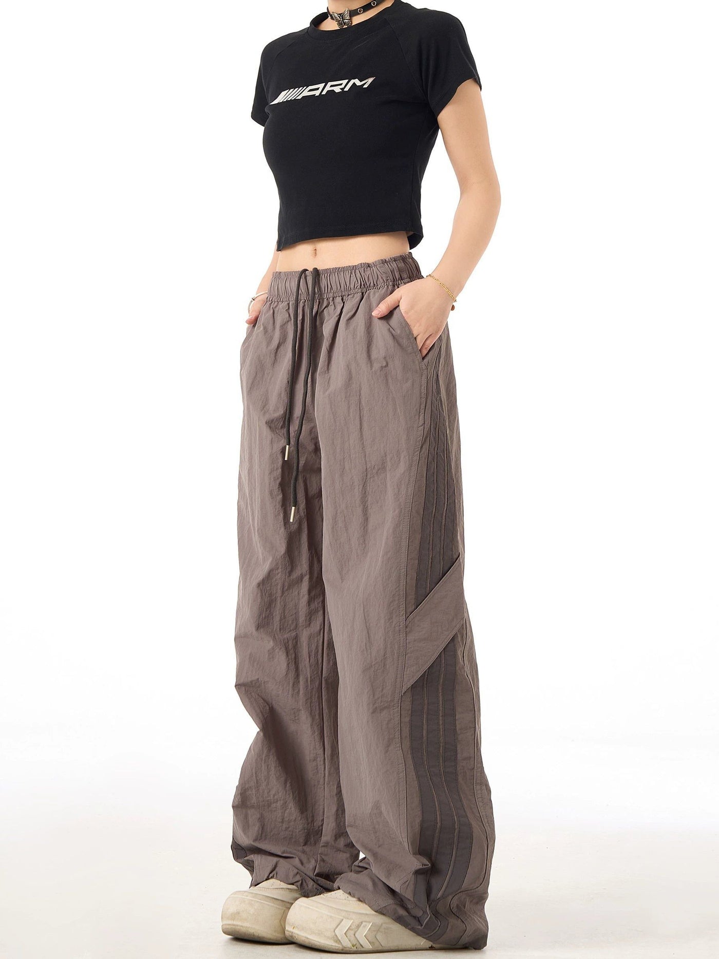 Drawcord Three-Bar Track Pants Korean Street Fashion Pants By Ash Dark Shop Online at OH Vault