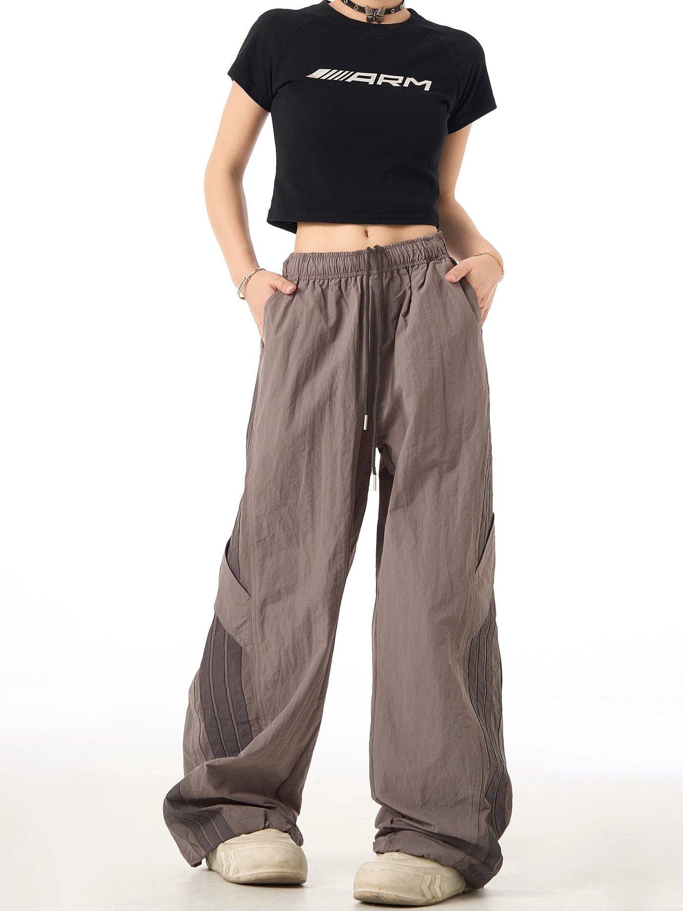 Drawcord Three-Bar Track Pants Korean Street Fashion Pants By Ash Dark Shop Online at OH Vault