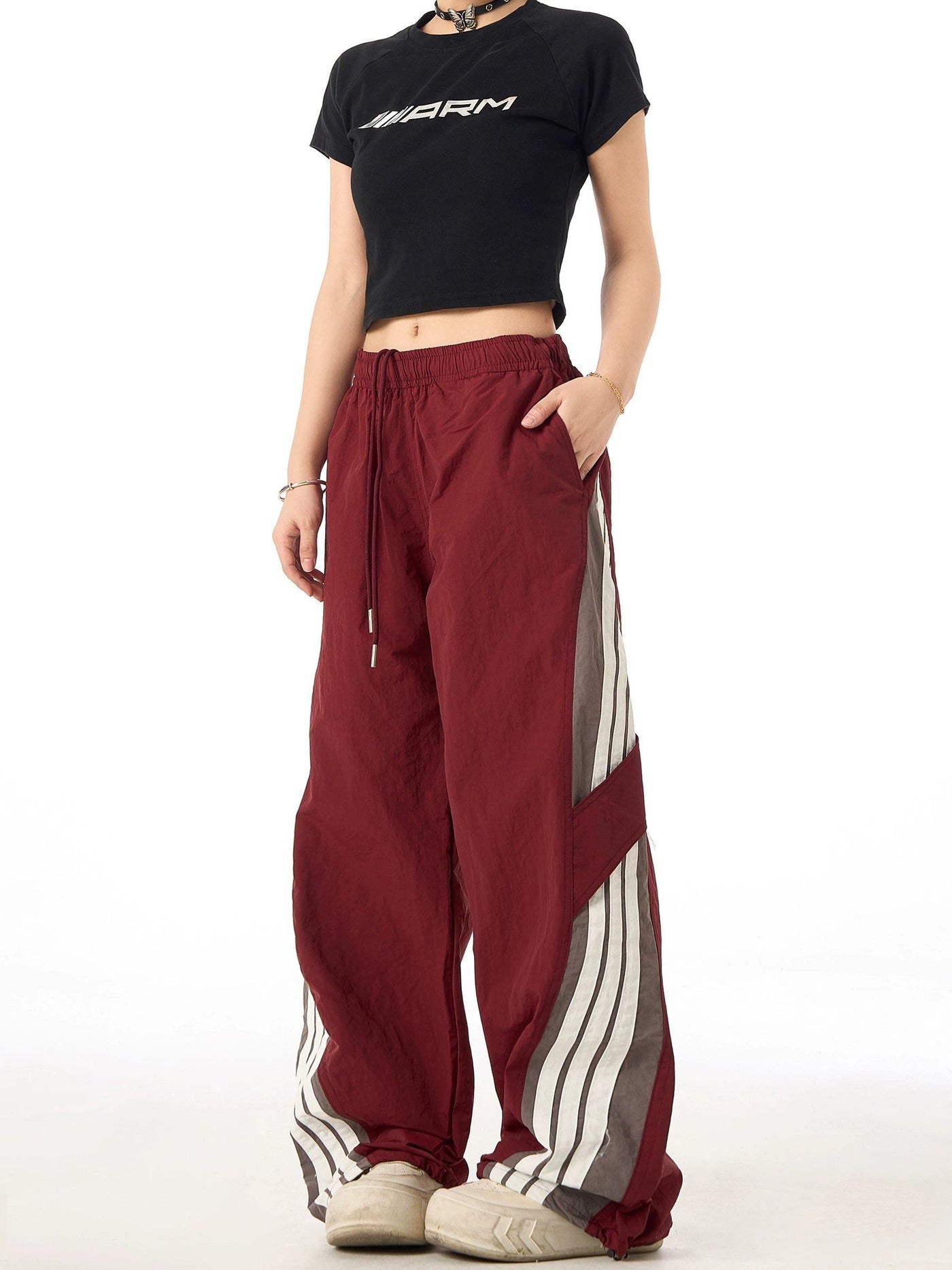 Drawcord Three-Bar Track Pants Korean Street Fashion Pants By Ash Dark Shop Online at OH Vault