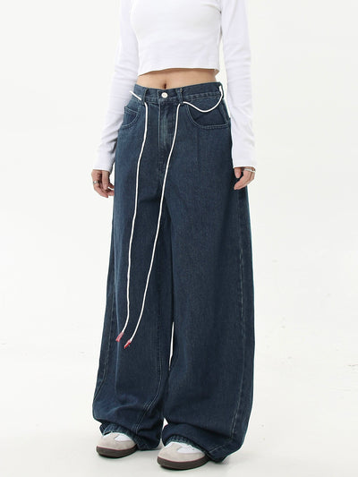 Drawstring Washed Scimitar Jeans Korean Street Fashion Jeans By Blacklists Shop Online at OH Vault