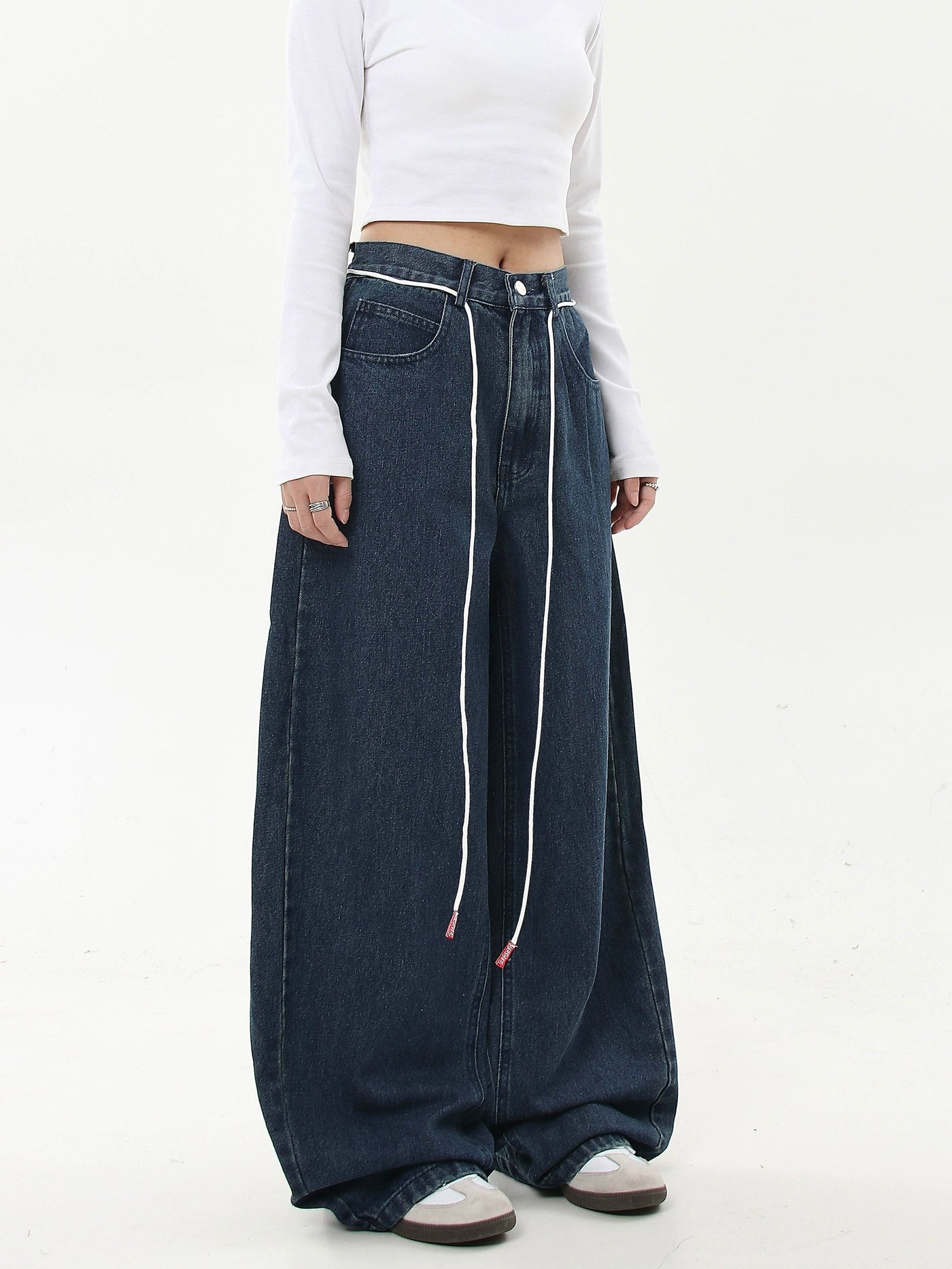 Drawstring Washed Scimitar Jeans Korean Street Fashion Jeans By Blacklists Shop Online at OH Vault