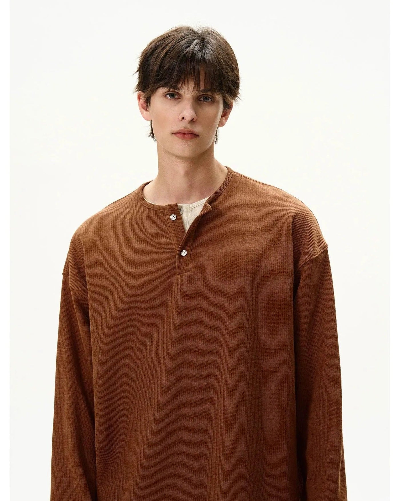 Henley Collar Layered T-Shirt Korean Street Fashion T-Shirt By MaxDstr Shop Online at OH Vault