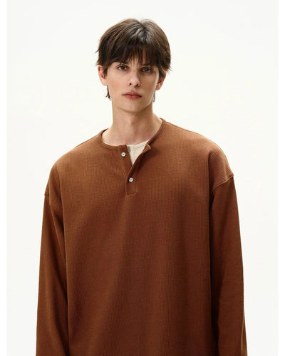 Henley Collar Layered T-Shirt Korean Street Fashion T-Shirt By MaxDstr Shop Online at OH Vault