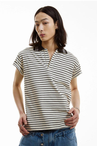 Striped Boxy Cut Polo Korean Street Fashion Polo By Funky Fun Shop Online at OH Vault