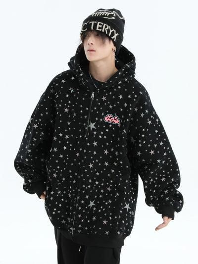 Stars Print Pattern Zipped Hoodie Korean Street Fashion Hoodie By INS Korea Shop Online at OH Vault