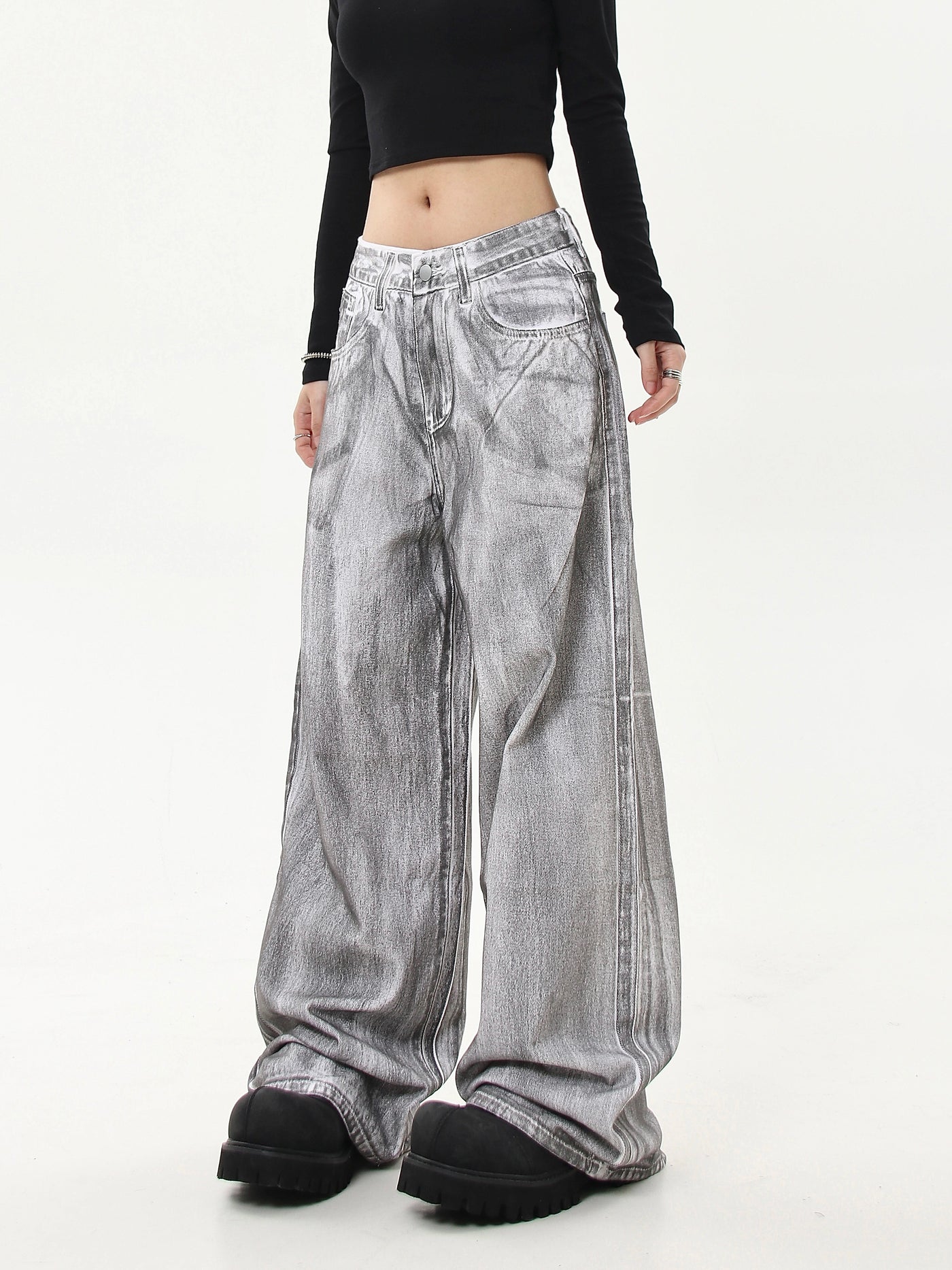 Charcoal Washed Wide Leg Jeans Korean Street Fashion Jeans By Blacklists Shop Online at OH Vault