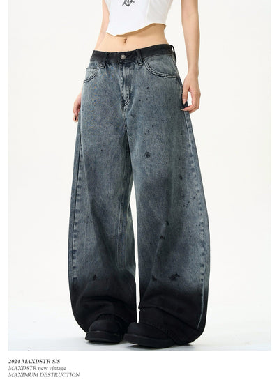 Gradient Ink-Splashed Wide Jeans Korean Street Fashion Jeans By MaxDstr Shop Online at OH Vault