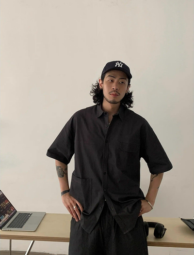 Basic Front Pocket Short Sleeve Shirt Korean Street Fashion Shirt By In Knots Shop Online at OH Vault