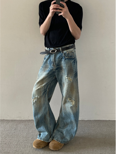 Distressed Ripped Detail Jeans Korean Street Fashion Jeans By MaxDstr Shop Online at OH Vault