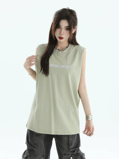 Metallic Accent Logo Tank Top Korean Street Fashion Tank Top By INS Korea Shop Online at OH Vault