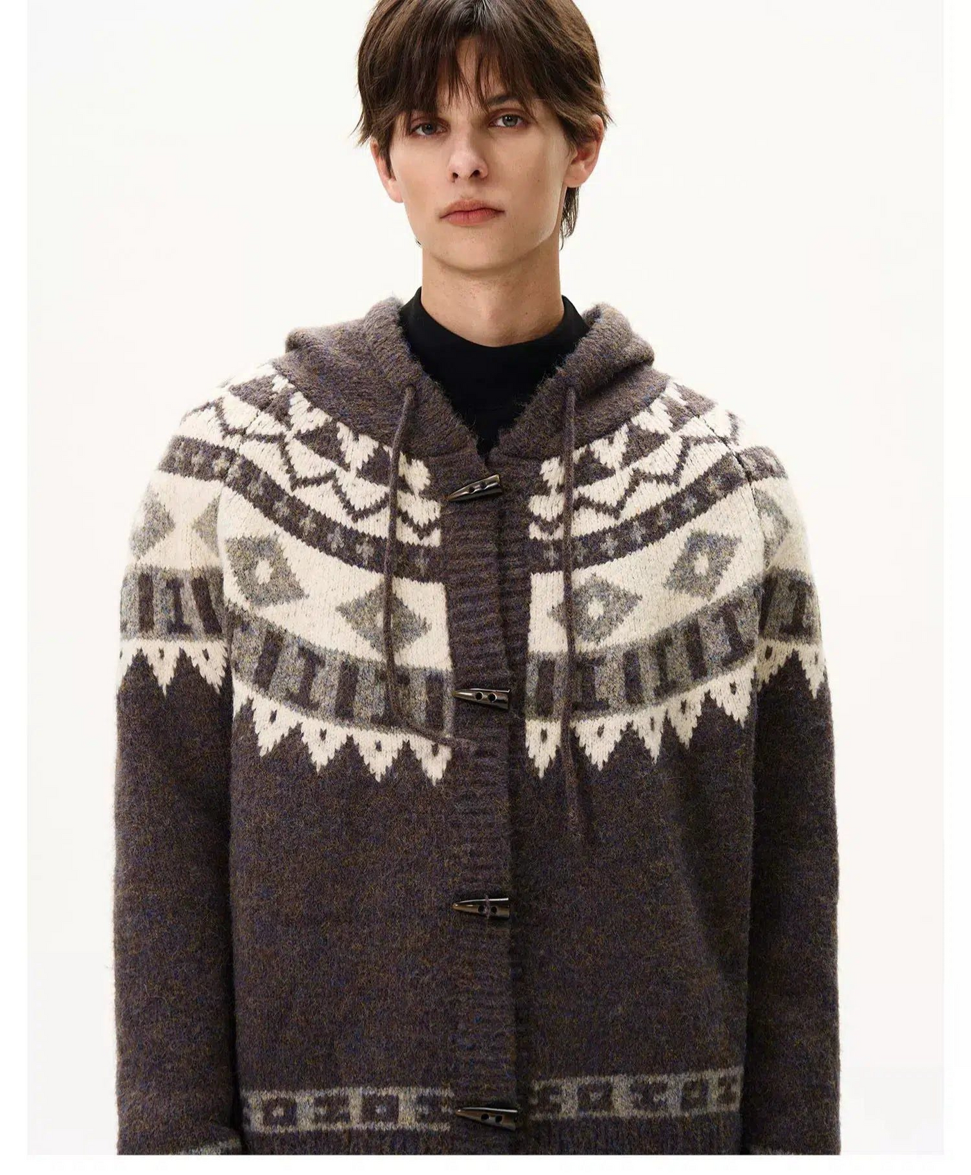 Fair Isle Horn Button Hooded Knit Jacket Korean Street Fashion Jacket By MaxDstr Shop Online at OH Vault