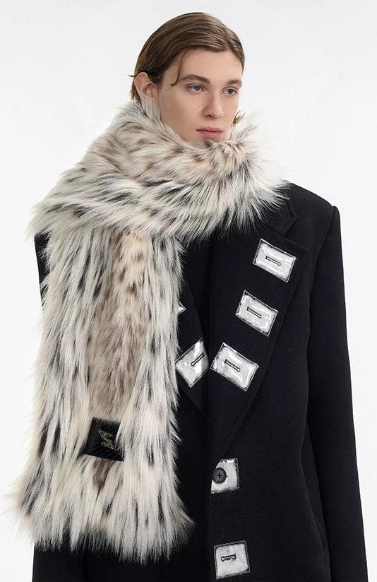 Plushy Faux Fur Leopard Scarf Korean Street Fashion Scarf By Slim Black Shop Online at OH Vault