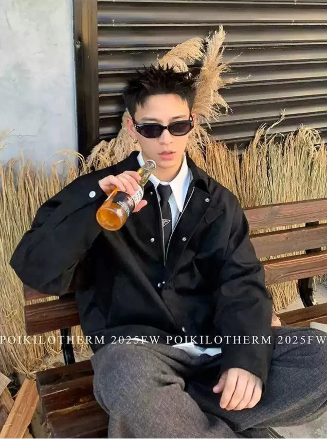 Zipped & Buttoned Jacket Korean Street Fashion Jacket By Poikilotherm Shop Online at OH Vault