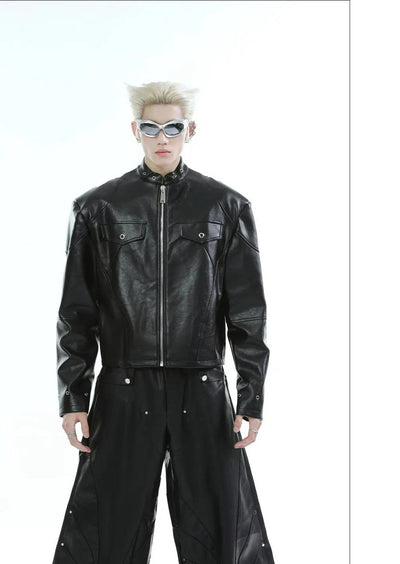 Moto High Collar PU Leather Jacket Korean Street Fashion Jacket By Turn Tide Shop Online at OH Vault