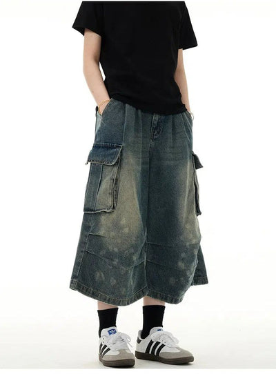 Bleach Washed Pleats Denim Shorts Korean Street Fashion Shorts By Mad Witch Shop Online at OH Vault