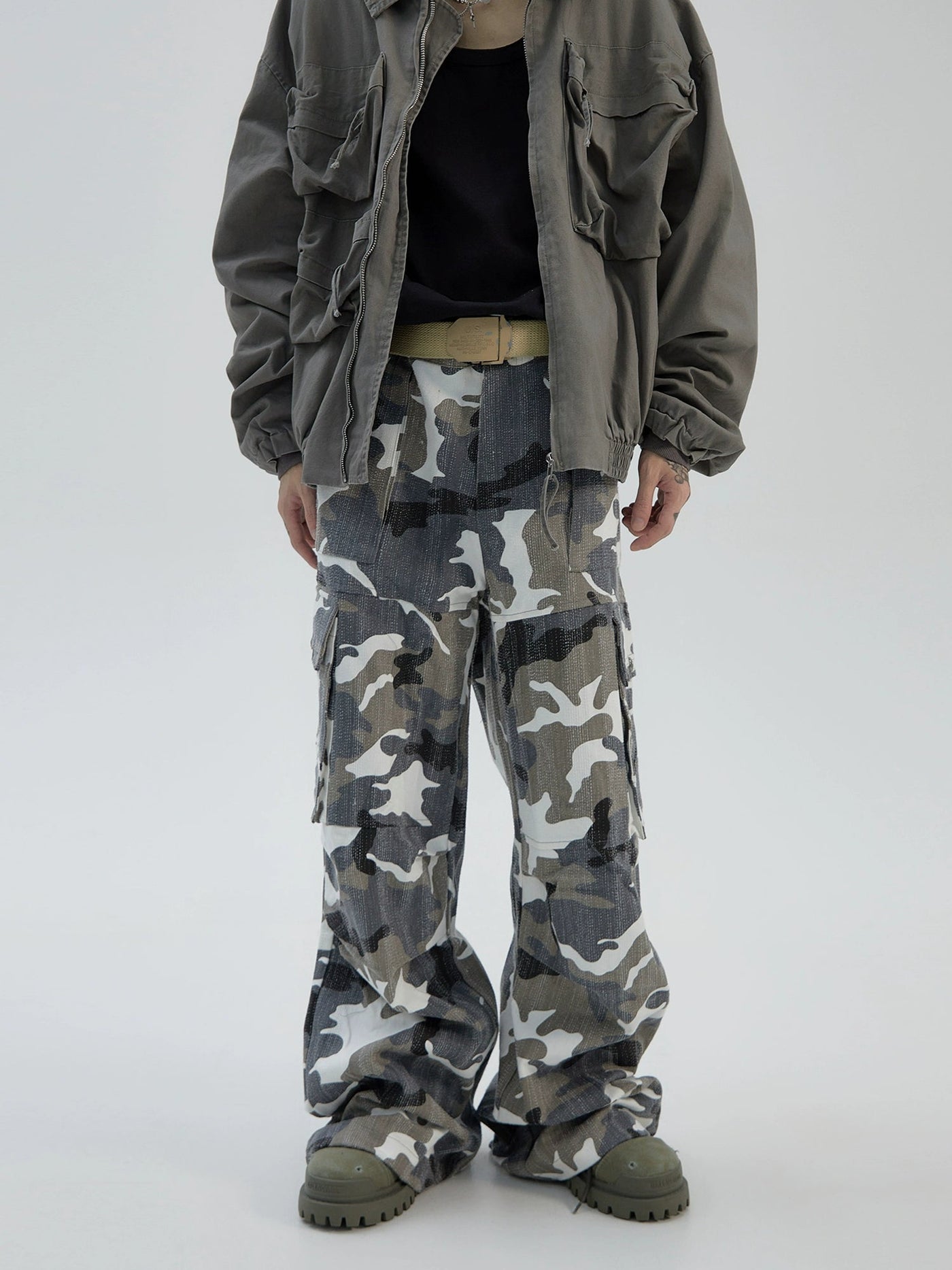 Camouflage Straight Wide Cargo Pants Korean Street Fashion Pants By Ash Dark Shop Online at OH Vault