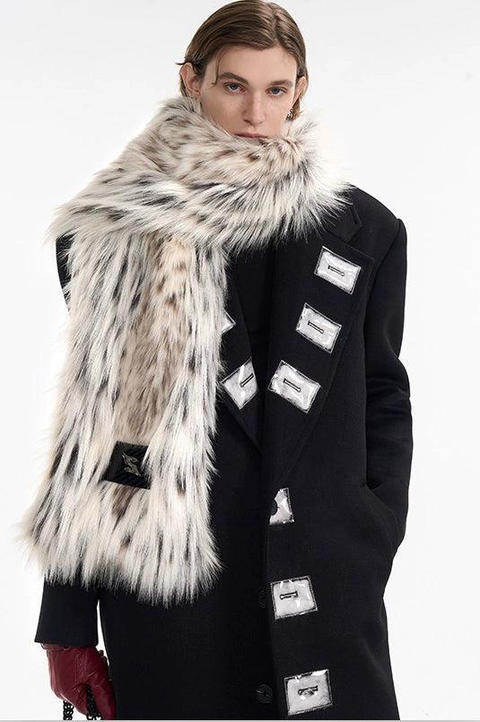 Plushy Faux Fur Leopard Scarf Korean Street Fashion Scarf By Slim Black Shop Online at OH Vault