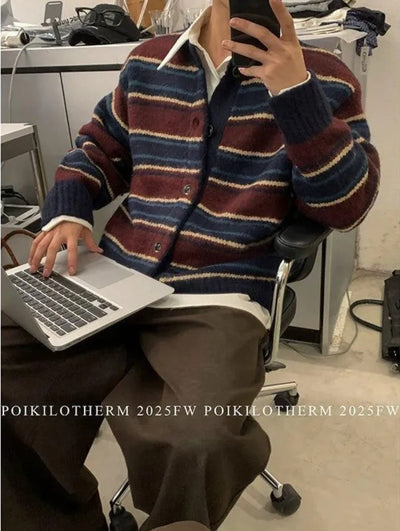 Striped Contrast Knit Cardigan Korean Street Fashion Cardigan By Poikilotherm Shop Online at OH Vault