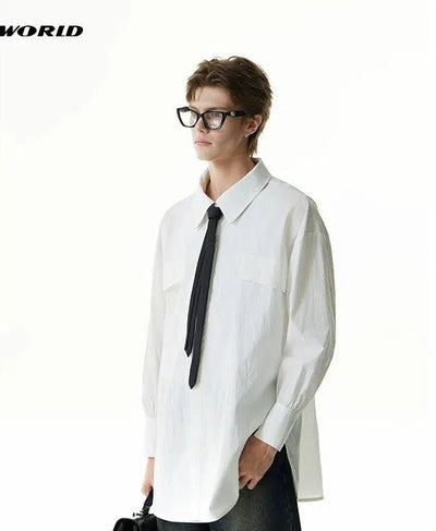 Neck Tie Breast Pocket Shirt Korean Street Fashion Shirt By Cro World Shop Online at OH Vault