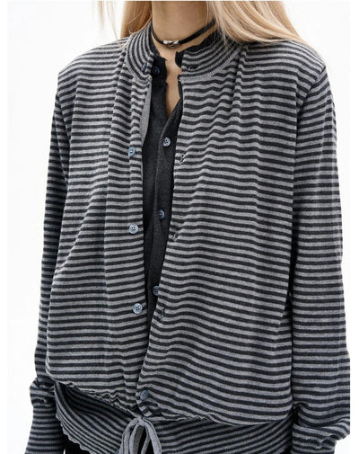 Drawstring Striped Cardigan Korean Street Fashion Cardigan By MaxDstr Shop Online at OH Vault