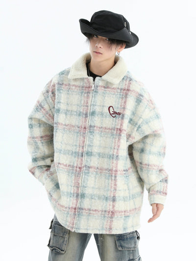 Fuzzy Plaid Jacket Korean Street Fashion Jacket By INS Korea Shop Online at OH Vault