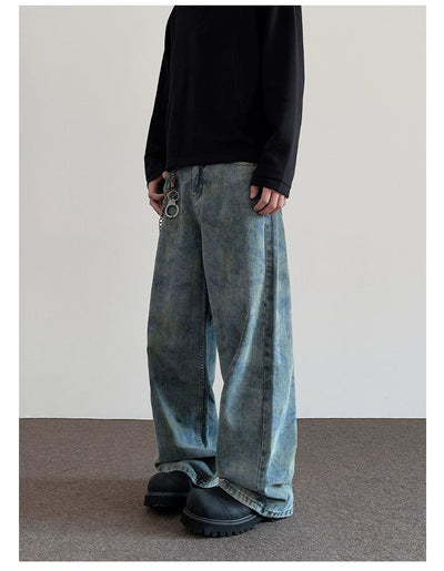 Embossed Fade Wide Leg Jeans Korean Street Fashion Jeans By A PUEE Shop Online at OH Vault