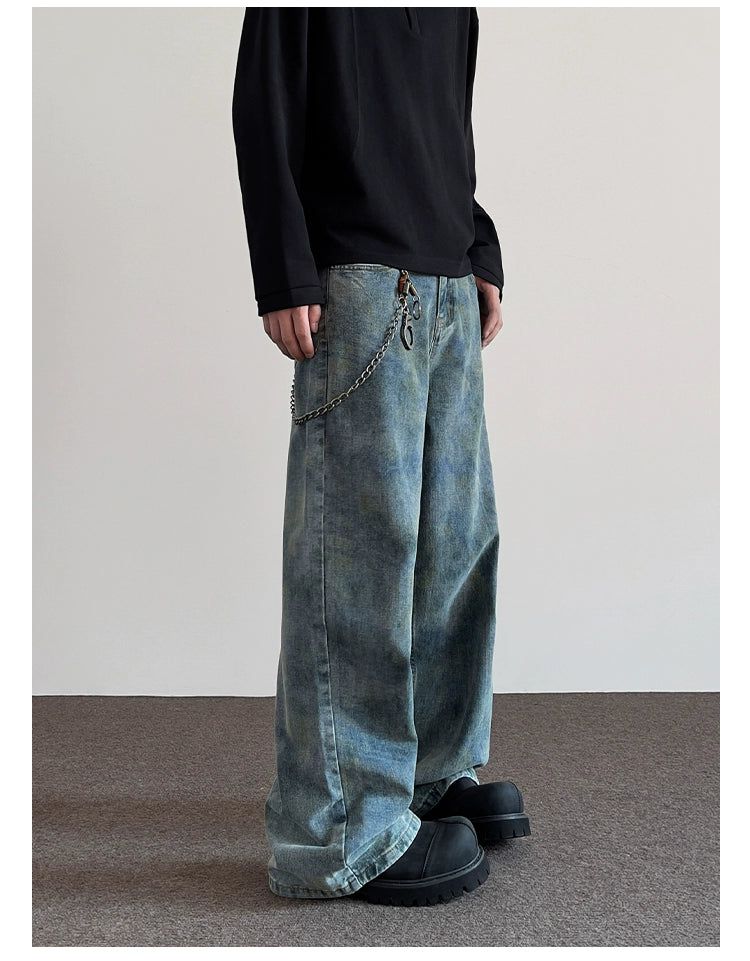 Embossed Fade Wide Leg Jeans Korean Street Fashion Jeans By A PUEE Shop Online at OH Vault