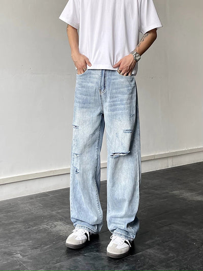 Cut Hole Washed Jeans Korean Street Fashion Jeans By Blacklists Shop Online at OH Vault