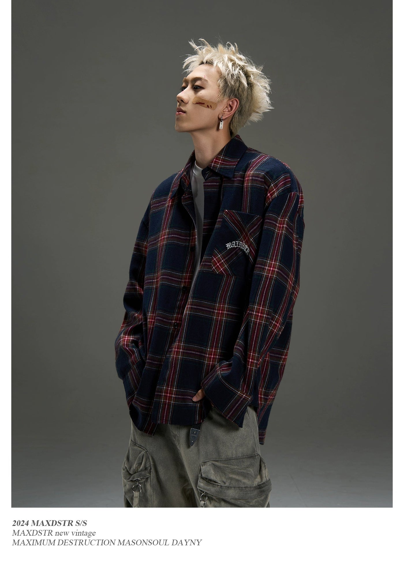 Letter Embroidery Plaid Shirt Korean Street Fashion Shirt By MaxDstr Shop Online at OH Vault