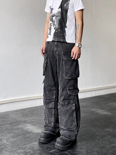 Multi Flap Pocket Cargo Jeans Korean Street Fashion Jeans By Blacklists Shop Online at OH Vault