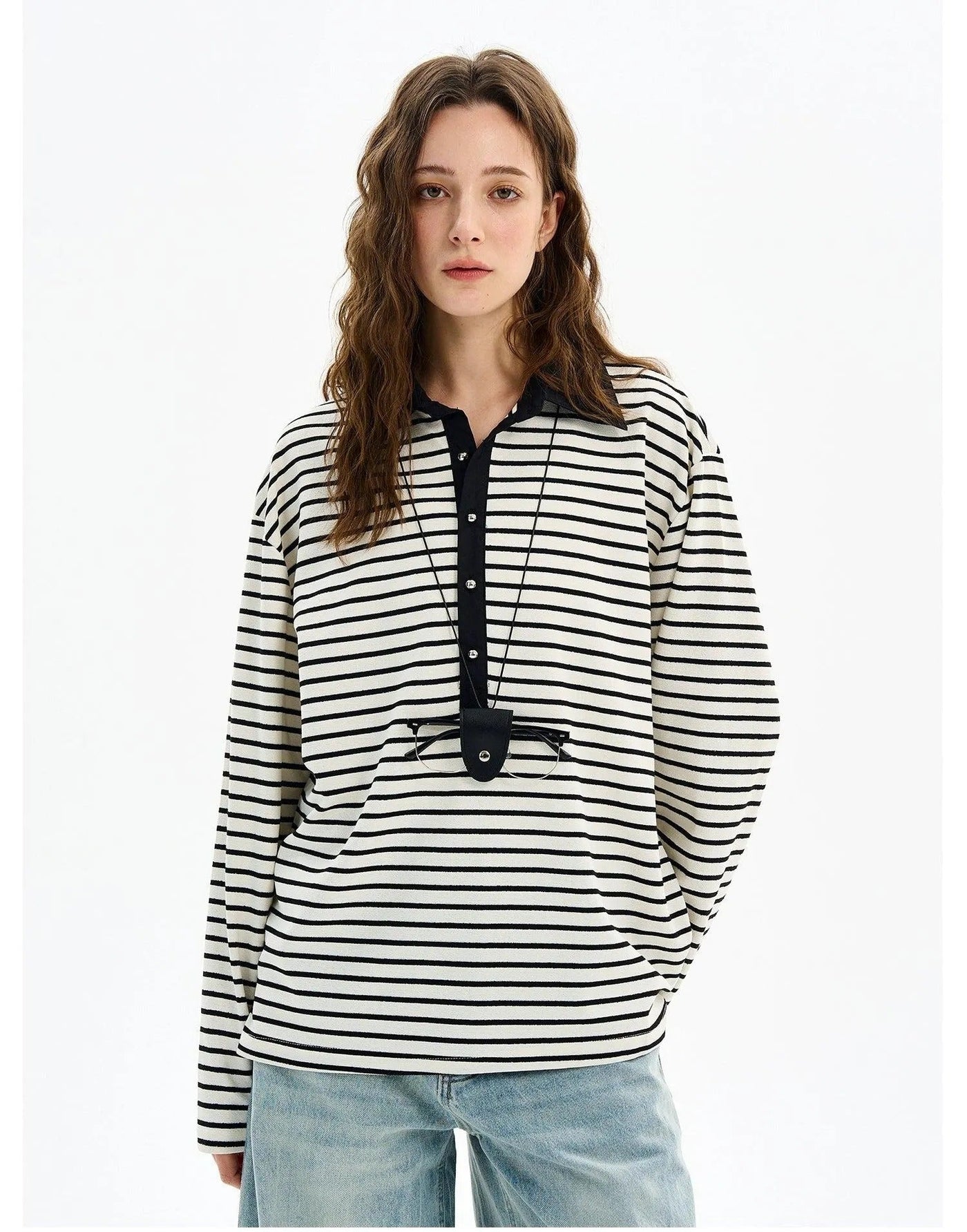Half-Buttoned Striped L/S Polo Korean Street Fashion Polo By MaxDstr Shop Online at OH Vault