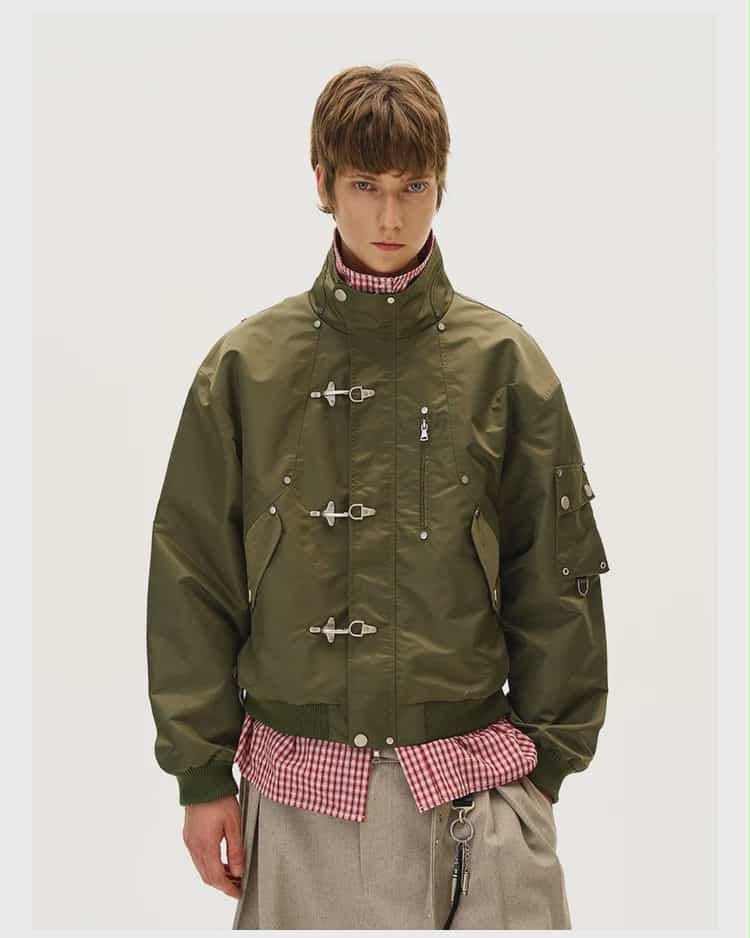 Stand Collar Fireman Clasp Bomber Jacket Korean Street Fashion Jacket By Mad Witch Shop Online at OH Vault