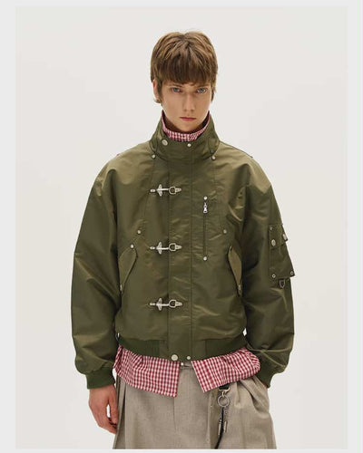 Stand Collar Fireman Clasp Bomber Jacket Korean Street Fashion Jacket By Mad Witch Shop Online at OH Vault