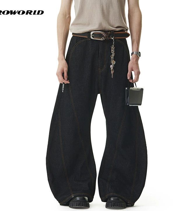 Stitched Contrast Wide Leg Jeans Korean Street Fashion Jeans By Cro World Shop Online at OH Vault