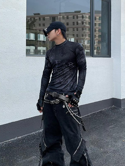 Mesh Slim Long Sleeve T-Shirt Korean Street Fashion T-Shirt By Dark Fog Shop Online at OH Vault
