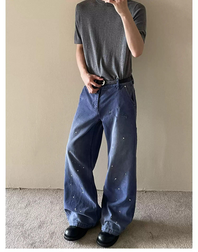 Faded Ink-Splashed Jeans Korean Street Fashion Jeans By MaxDstr Shop Online at OH Vault