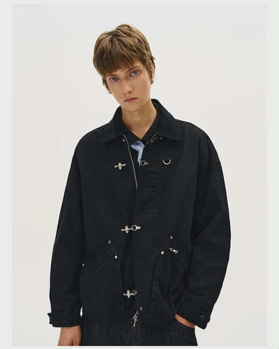 Contrast Collar Fireman Clasp Jacket Korean Street Fashion Jacket By Mad Witch Shop Online at OH Vault