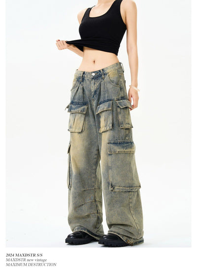 Faded Baggy Cargo Jeans Korean Street Fashion Jeans By MaxDstr Shop Online at OH Vault