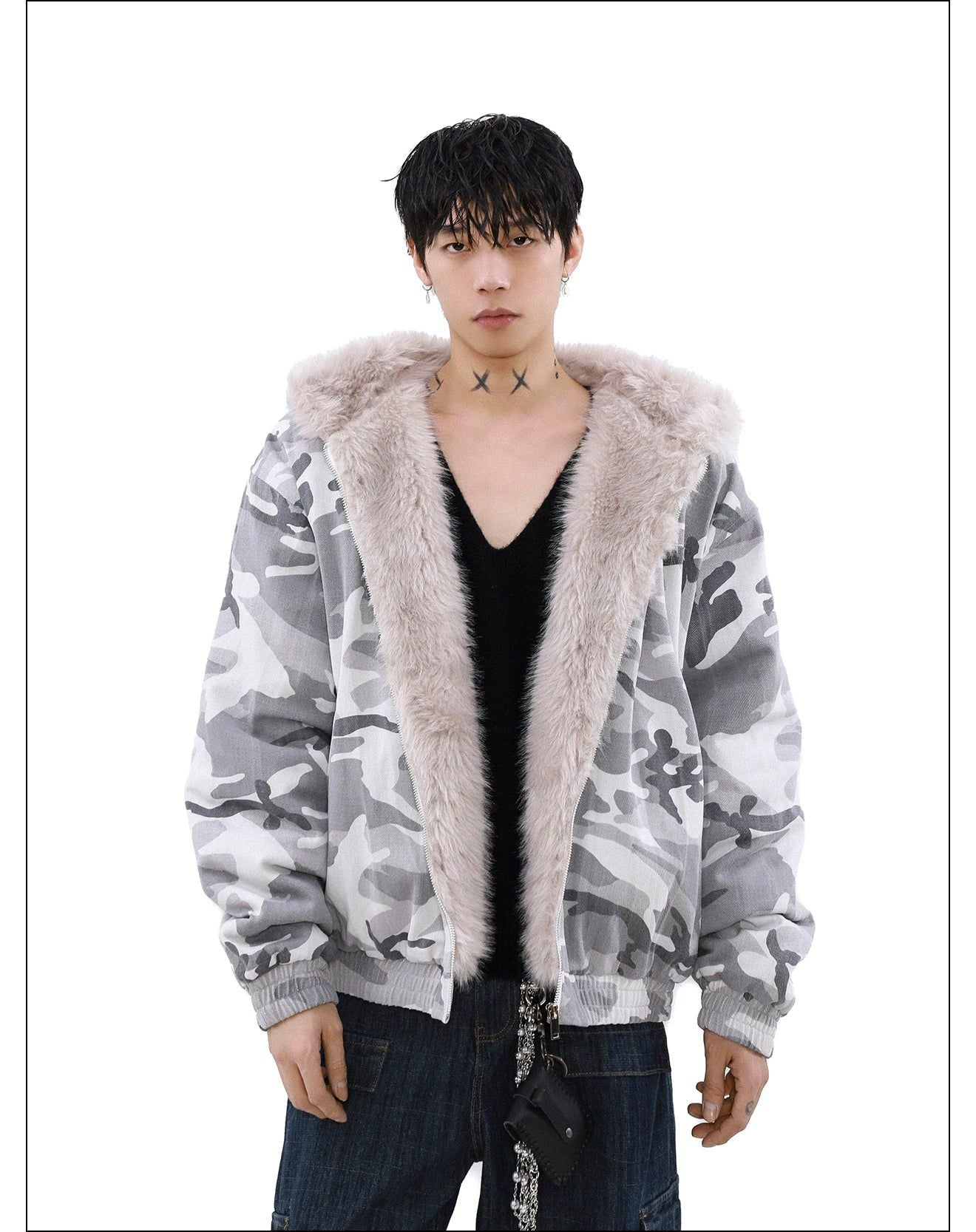 Faded Camo Fur Trimmed Jacket Korean Street Fashion Jacket By Mr Nearly Shop Online at OH Vault