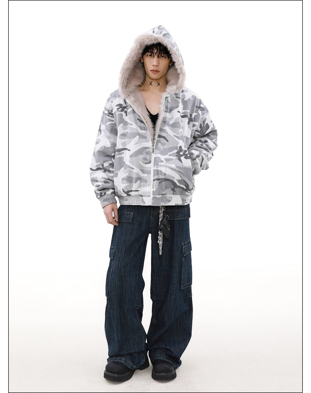 Faded Camo Fur Trimmed Jacket Korean Street Fashion Jacket By Mr Nearly Shop Online at OH Vault