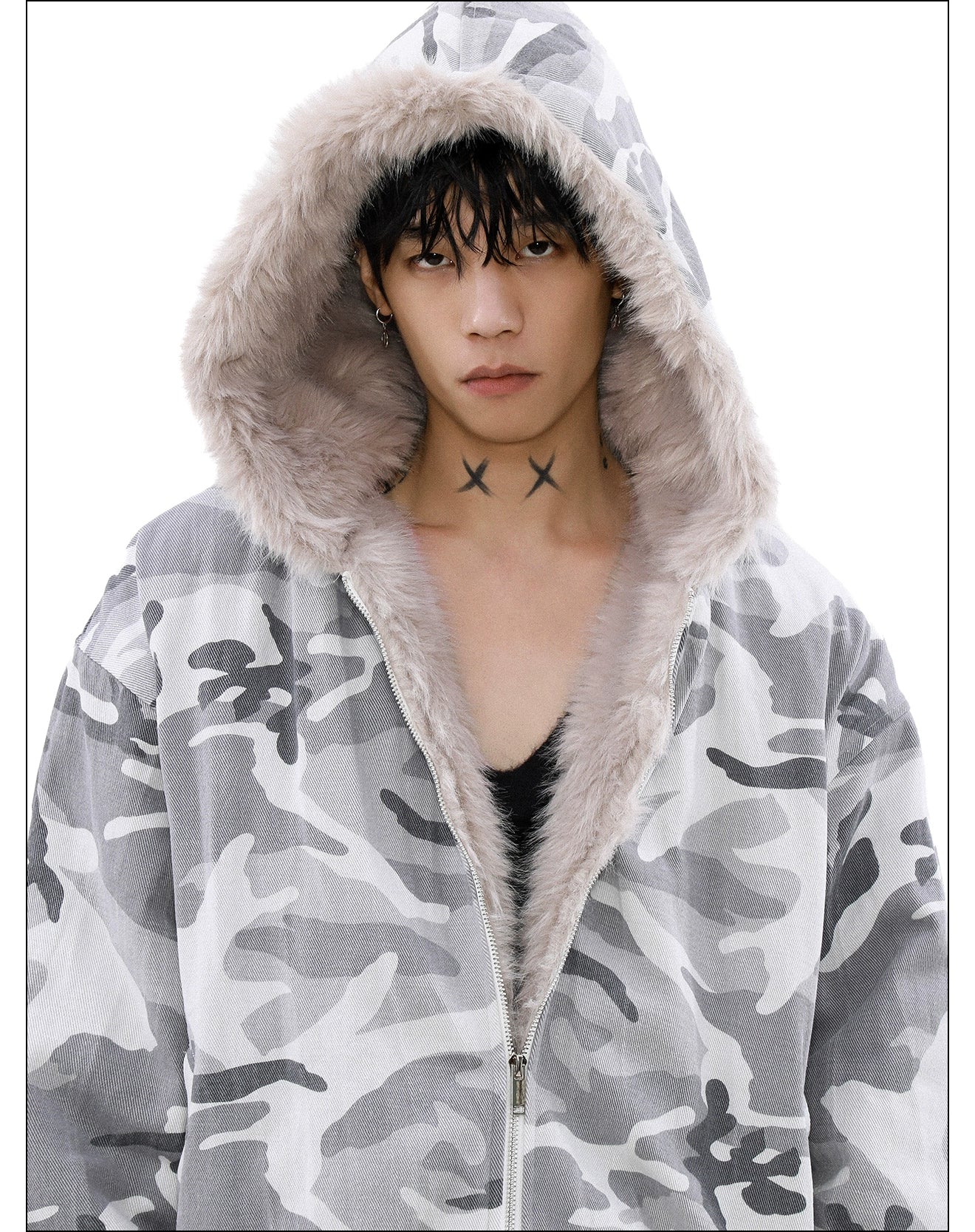 Faded Camo Fur Trimmed Jacket Korean Street Fashion Jacket By Mr Nearly Shop Online at OH Vault