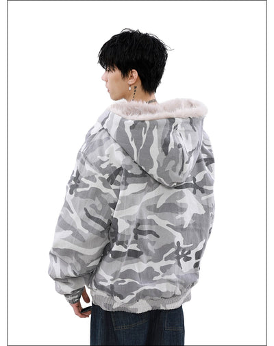 Faded Camo Fur Trimmed Jacket Korean Street Fashion Jacket By Mr Nearly Shop Online at OH Vault