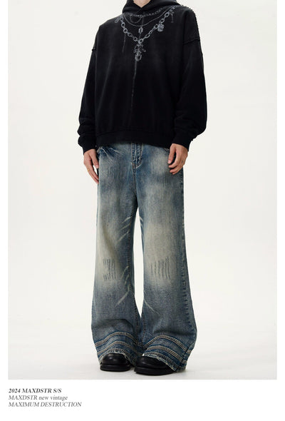 Faded Cat Whiskers Flared Jeans Korean Street Fashion Jeans By MaxDstr Shop Online at OH Vault