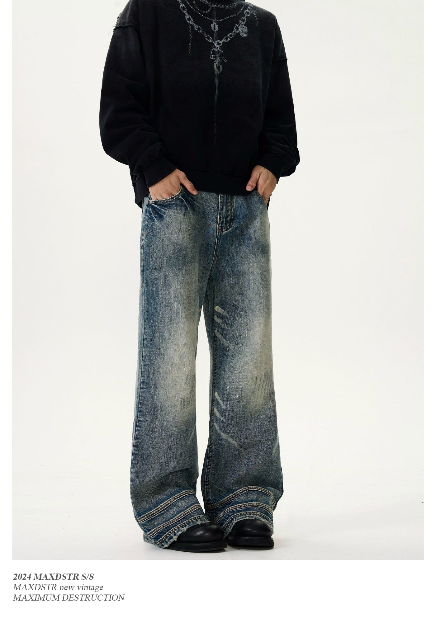 Faded Cat Whiskers Flared Jeans Korean Street Fashion Jeans By MaxDstr Shop Online at OH Vault